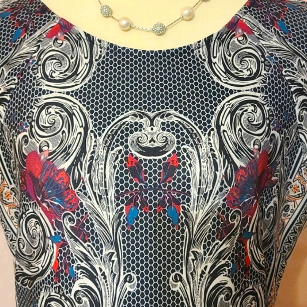 Eci Black Multcolored Patterned Cap Sleeve Dress - image 5